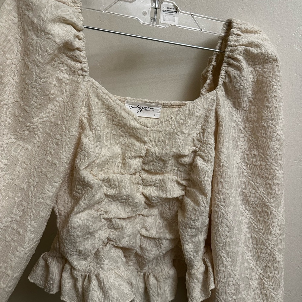 Carly Jean Los Angeles Ivory Textured Blouse
